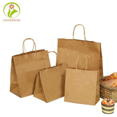 SGS CMYK Foldable Food Paper Bag 350g Brown Kraft Paper Bag